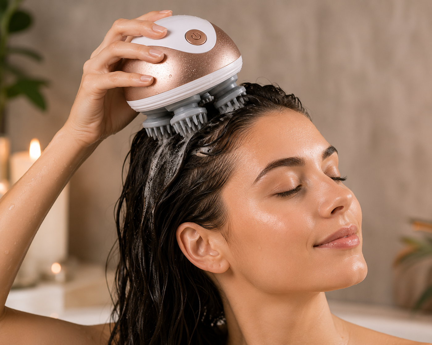 Zenvira scalp massager in use