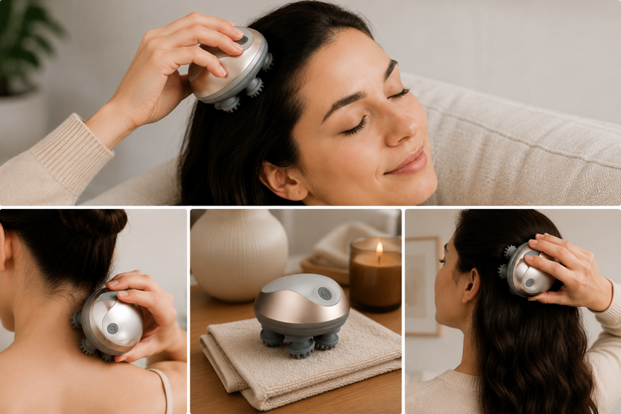 Placing the scalp massager on the scalp